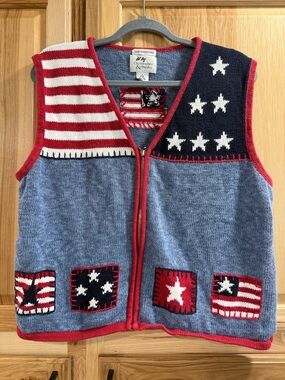 Christopher & Banks Vintage Women’s Grannycore Patriotic Patchwork Vest Size L